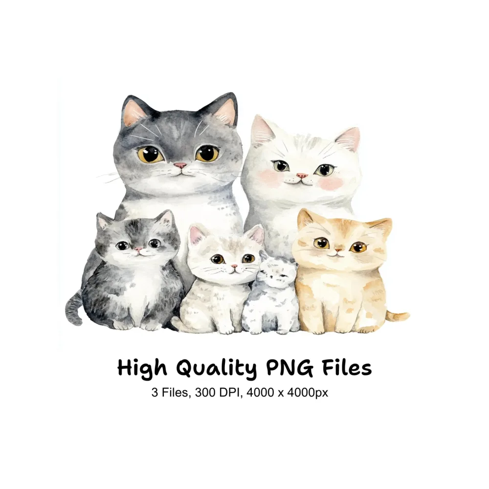 Adorable Cat Family Clipart Bundle