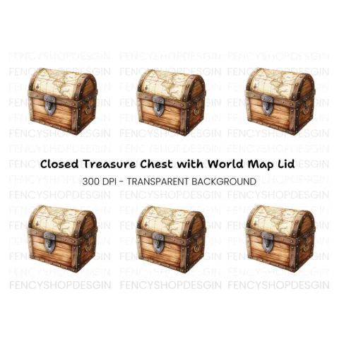 Vintage Treasure Chest and Map Clipart Bundle