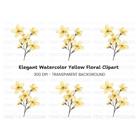 Delicate Yellow Floral Clipart Bundle