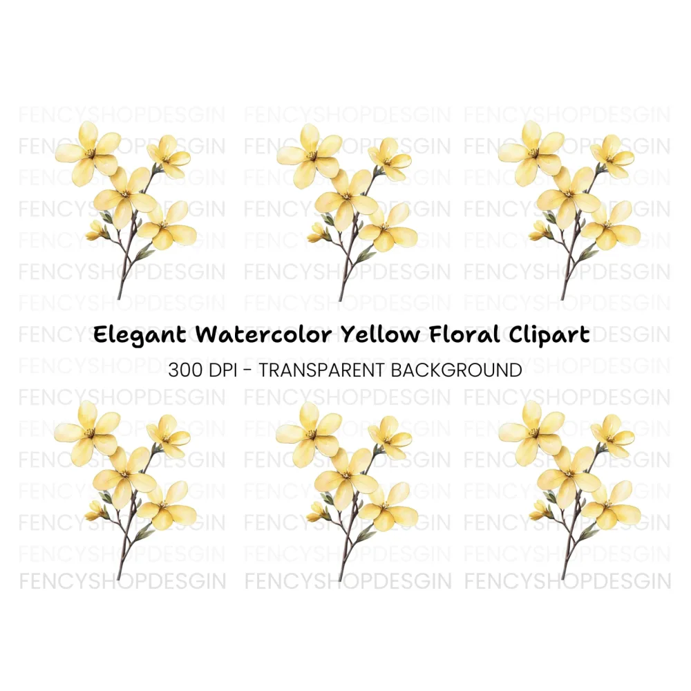 Delicate Yellow Floral Clipart Bundle