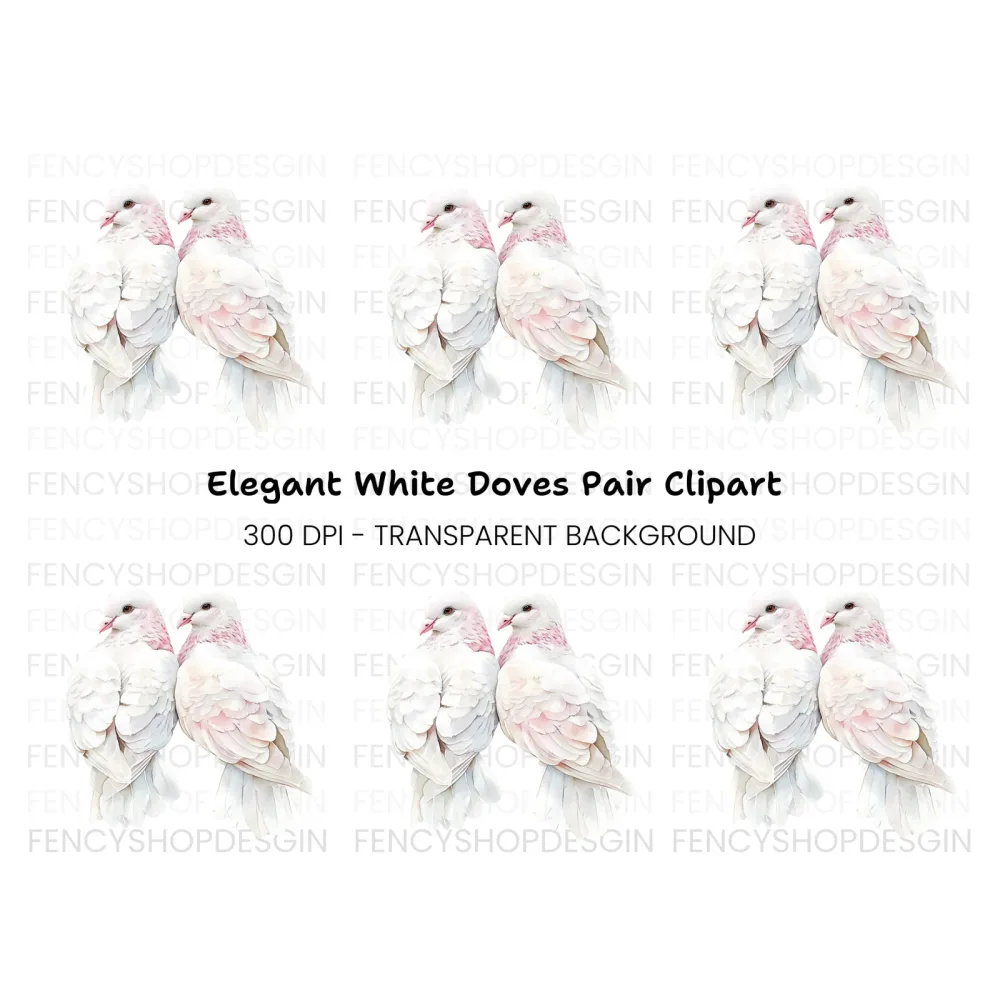 Pair of White Doves Clipart Bundle