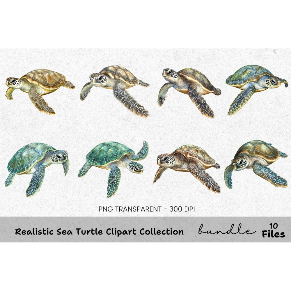Realistic Sea Turtle Clipart Bundle