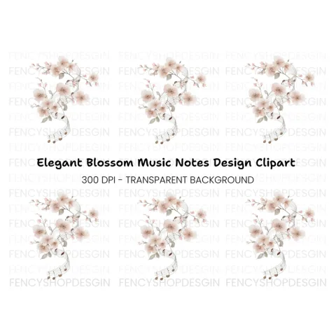 Cherry Blossom Music Notes Clipart Bundle