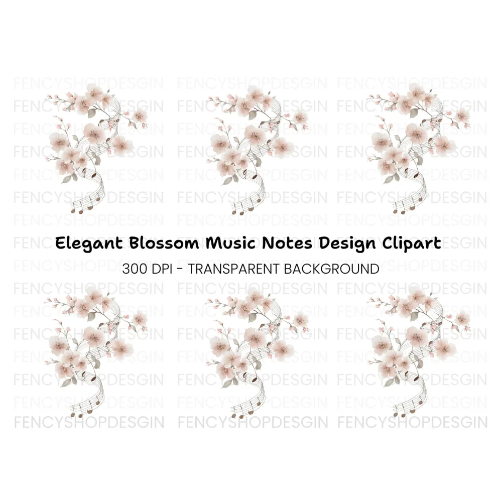 Cherry Blossom Music Notes Clipart Bundle