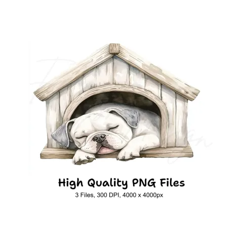 Cute Sleeping Puppies in Dog Houses Clipart Bundle