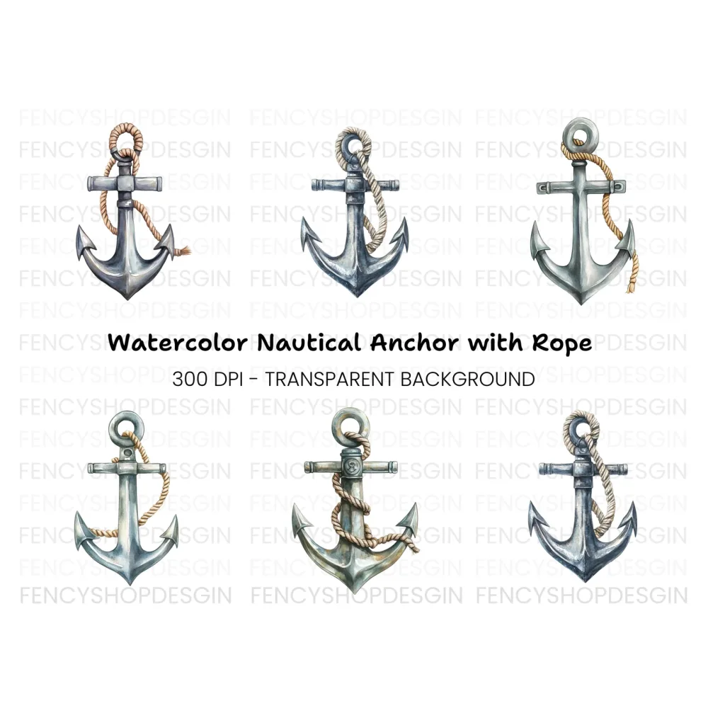Rope Wrapped Anchor Clipart Bundle