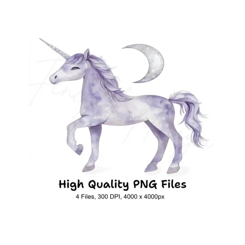Purple Unicorns and Crescent Moons Clipart Bundle