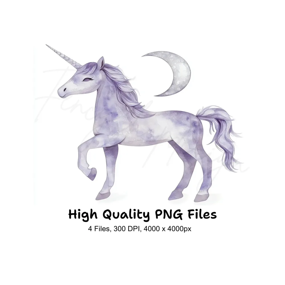 Purple Unicorns and Crescent Moons Clipart Bundle
