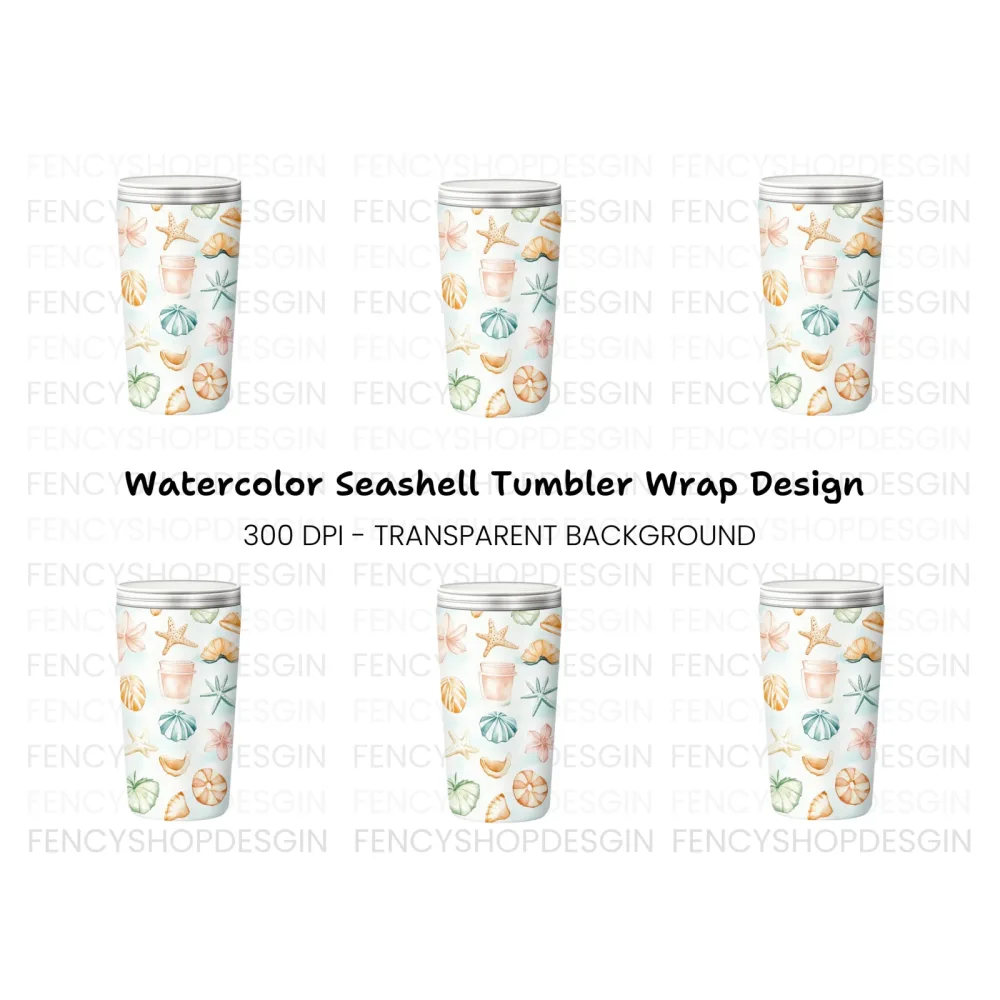 Seashells and Starfish Tumbler Clipart Bundle