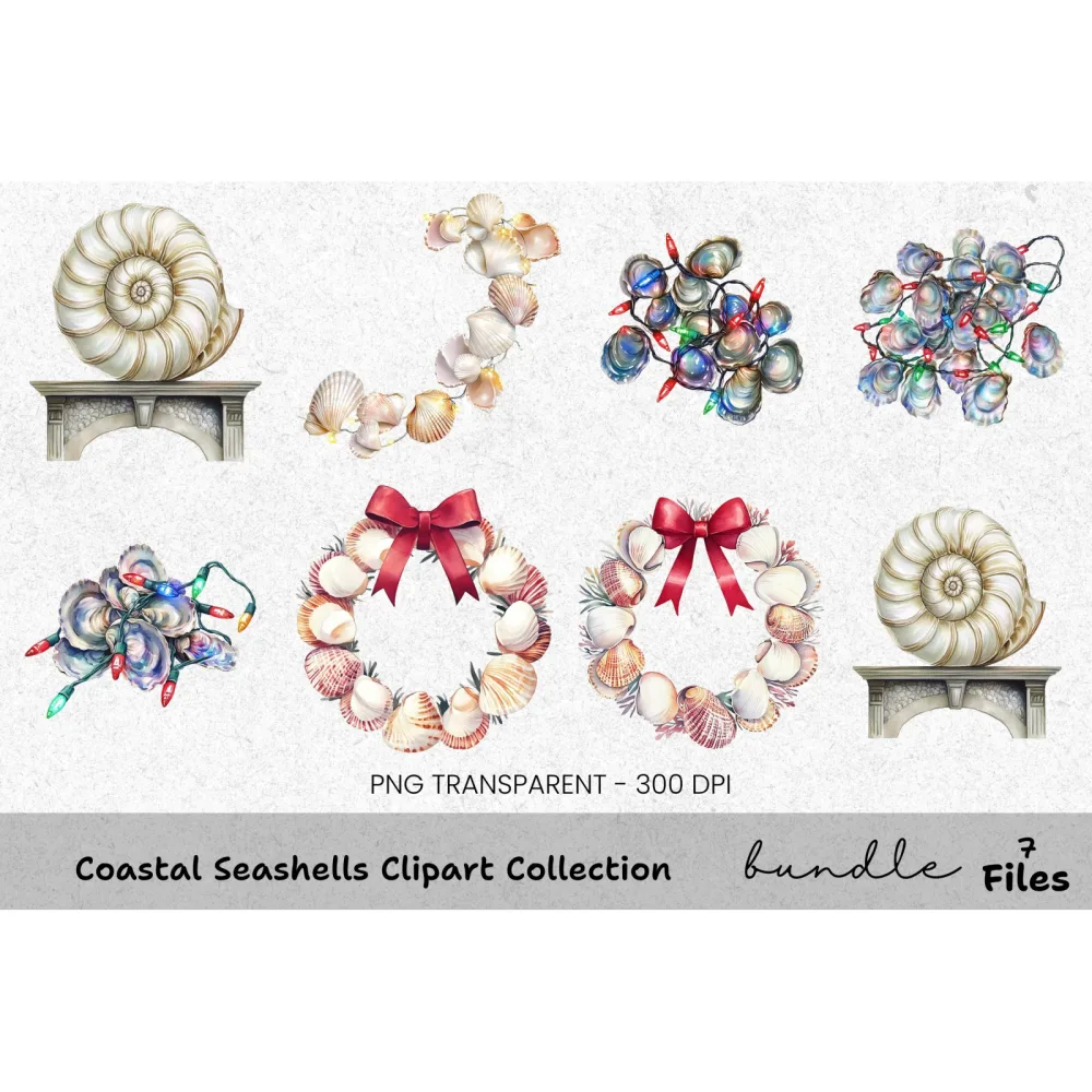Coastal Seashells Clipart Bundle