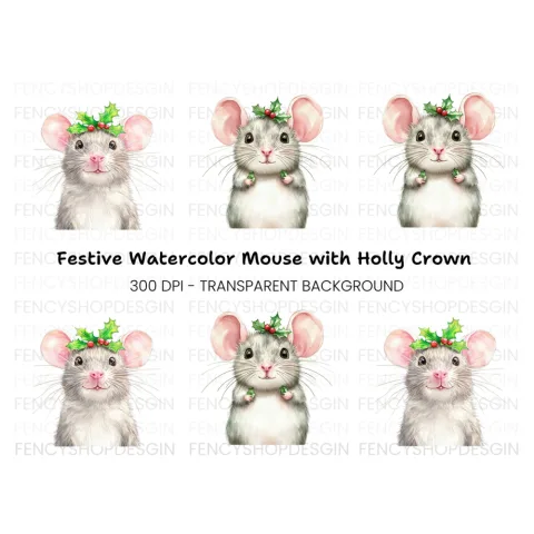 Cute Christmas Mouse Clipart Bundle