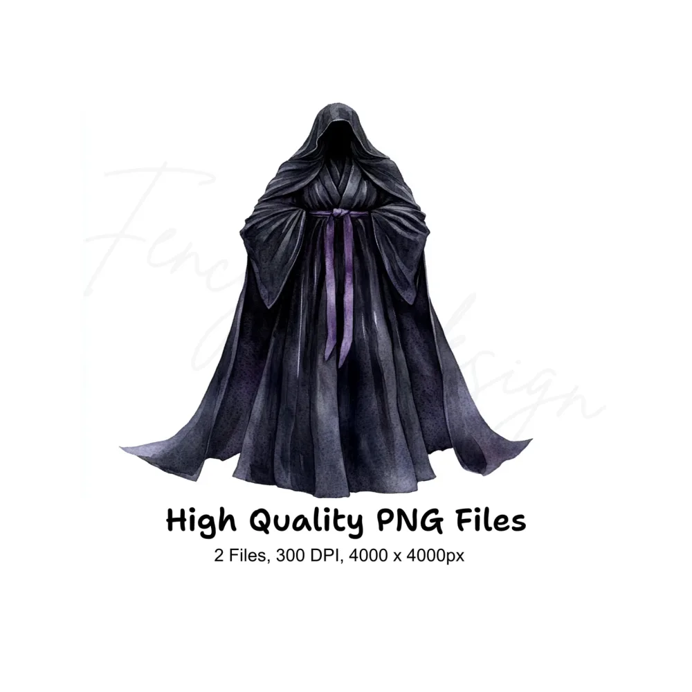 Mysterious Black Hooded Robe Clipart Bundle
