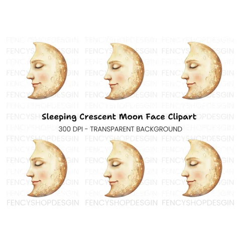Sleeping Moon Face Clipart Bundle