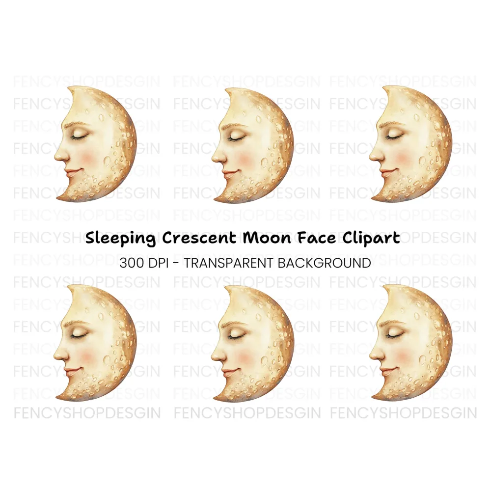 Sleeping Moon Face Clipart Bundle