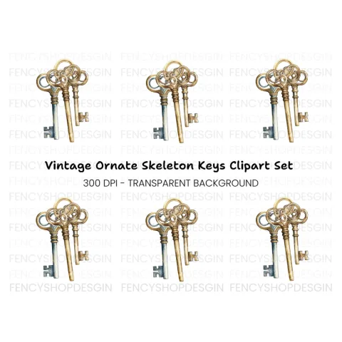 Elegant Antique Keys Clipart Bundle