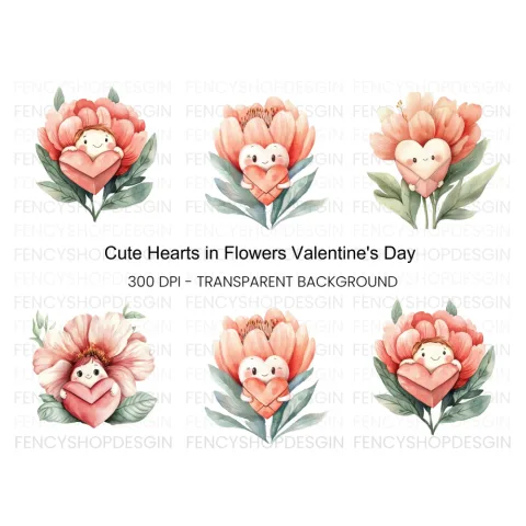 Floral Heart Characters Clipart Bundle