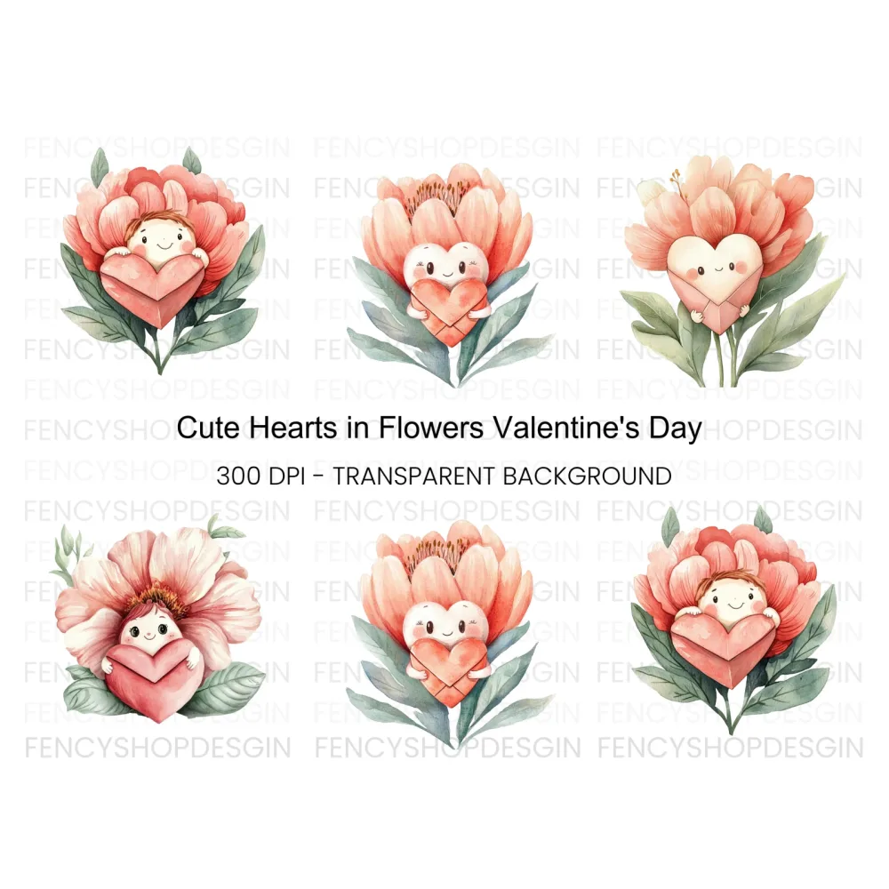 Floral Heart Characters Clipart Bundle