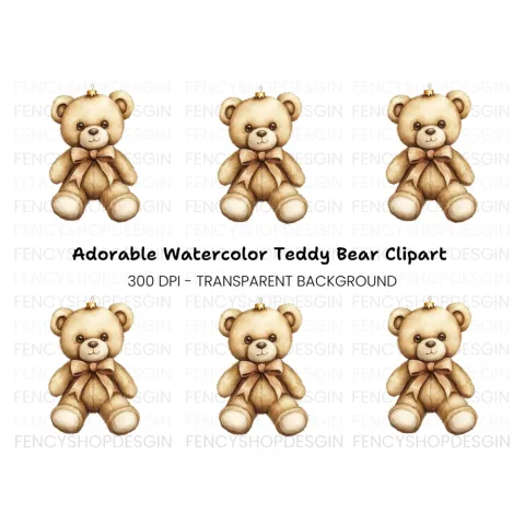 Cute Teddy Bear Christmas Ornament Clipart Bundle