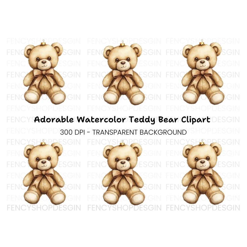 Cute Teddy Bear Christmas Ornament Clipart Bundle