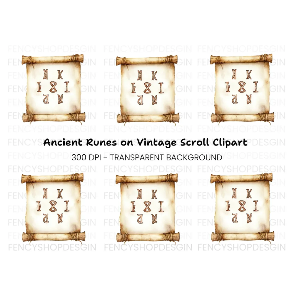 Mystical Rune Alphabet Scroll Clipart Bundle