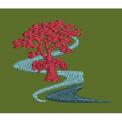 Tree Beside Winding Path Embroidery Design