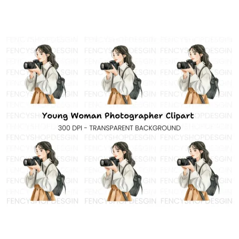 Stylish Girl Photographer Clipart Bundle
