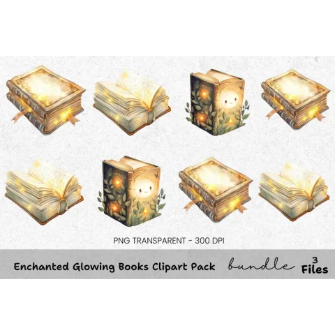 Enchanted Glowing Books Clipart Bundle