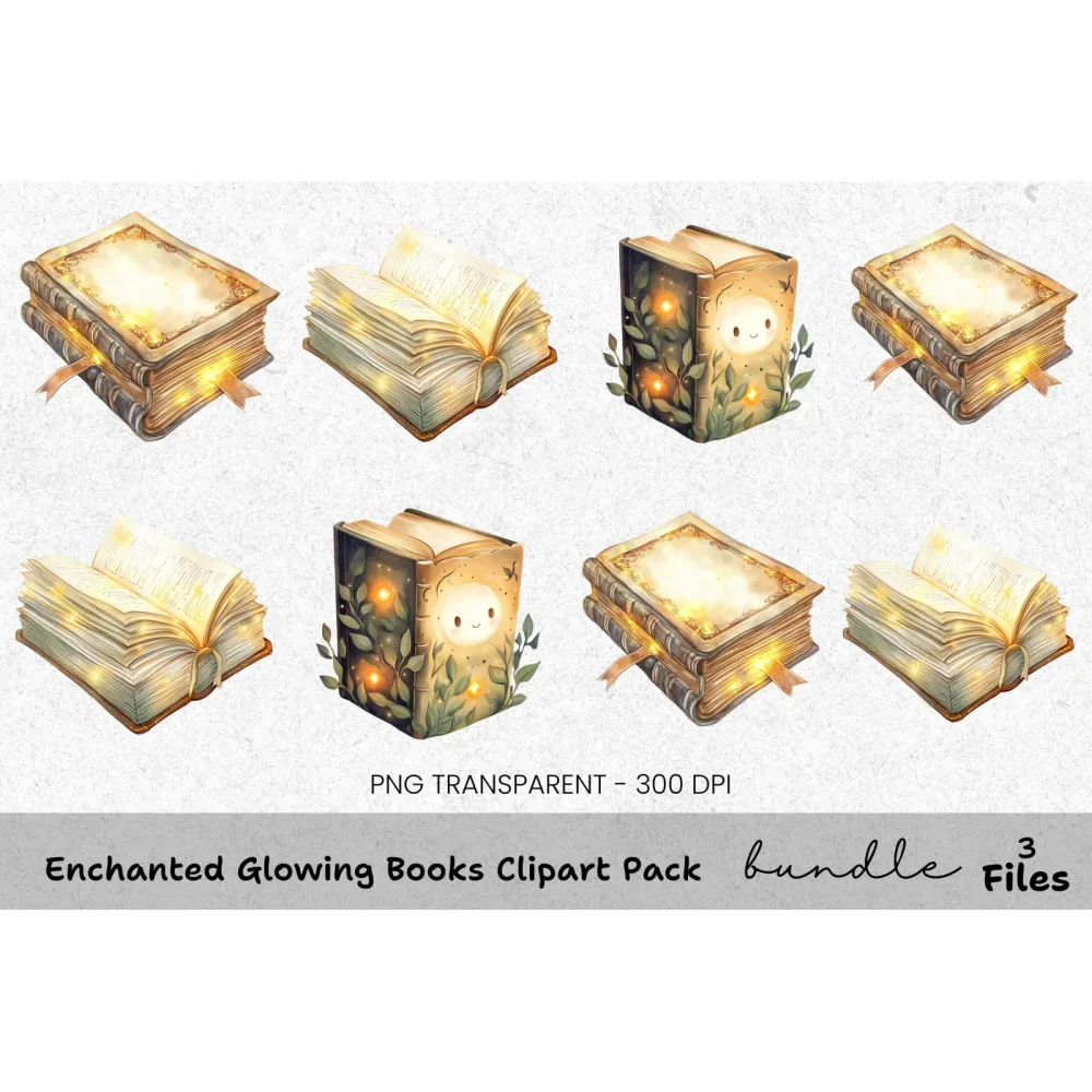 Enchanted Glowing Books Clipart Bundle