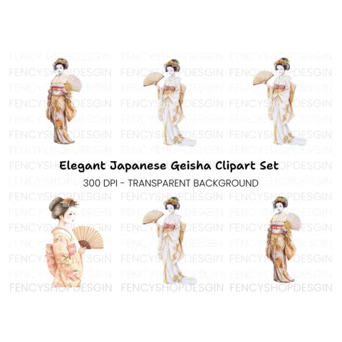 Elegant Japanese Geisha Clipart Bundle