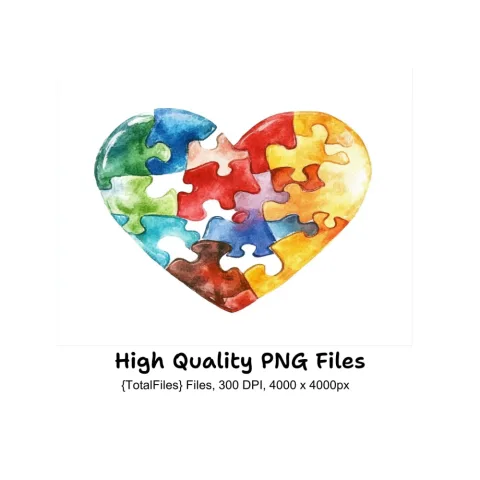 Colorful Puzzle Heart Clipart Bundle