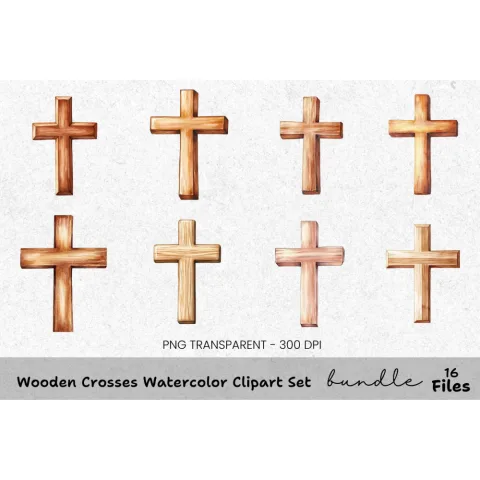 Wooden Crosses Clipart Bundle