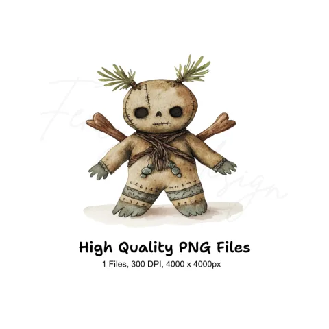 Mystical Voodoo Doll with Bones Clipart Bundle