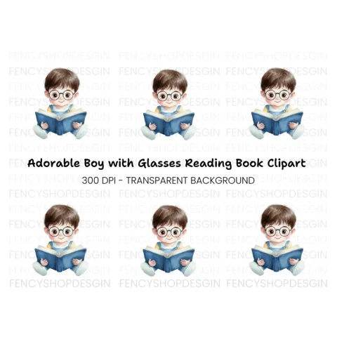 Cute Boy Reading Book Clipart Bundle