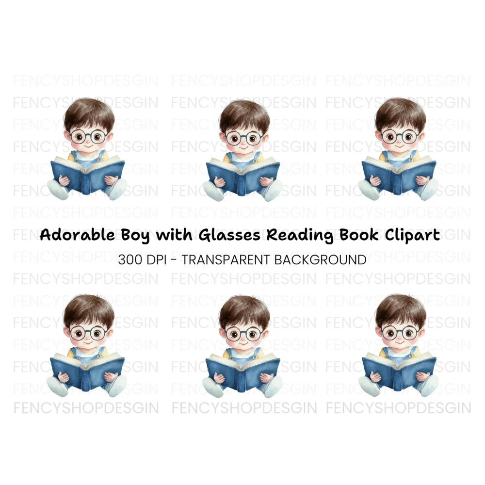 Cute Boy Reading Book Clipart Bundle