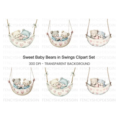 Sleeping Bear Couples in Hammocks Clipart Bundle