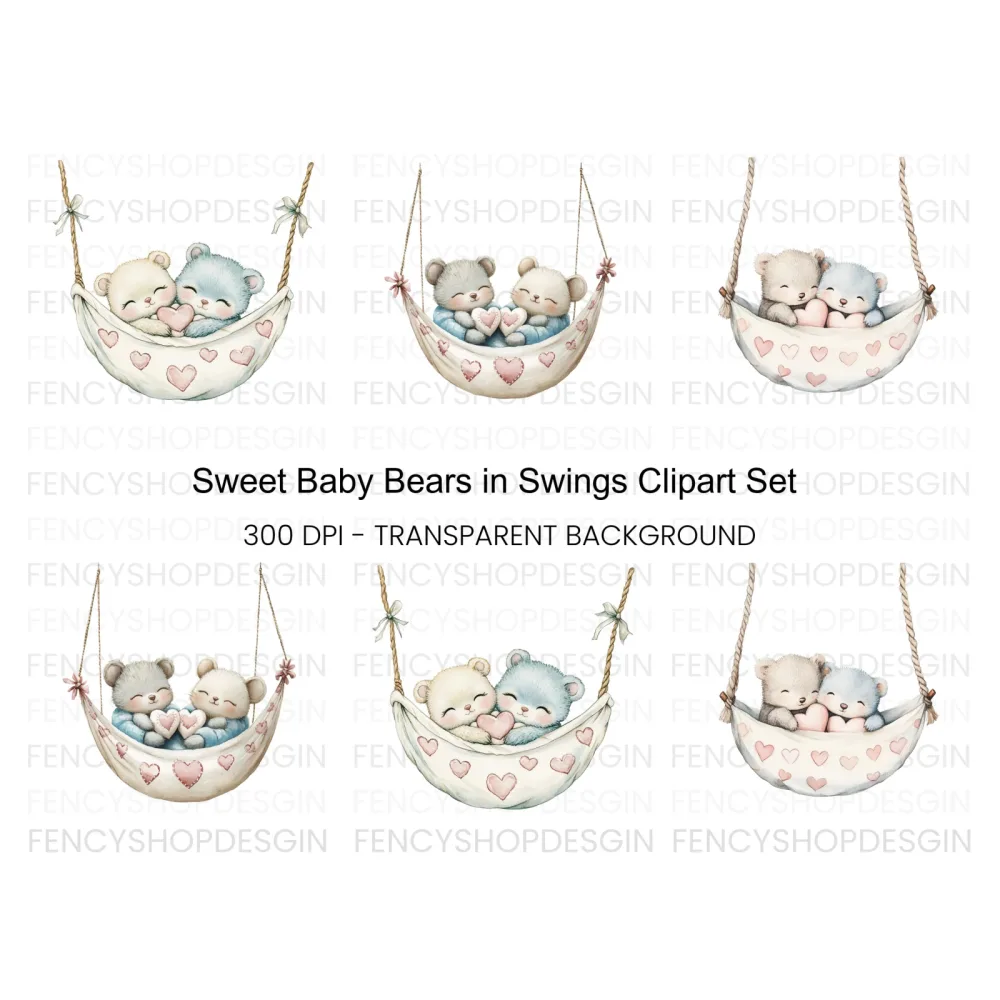Sleeping Bear Couples in Hammocks Clipart Bundle