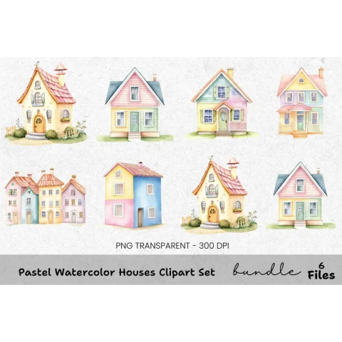Pastel Houses Clipart Bundle