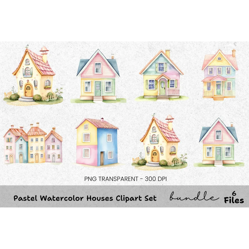 Pastel Houses Clipart Bundle