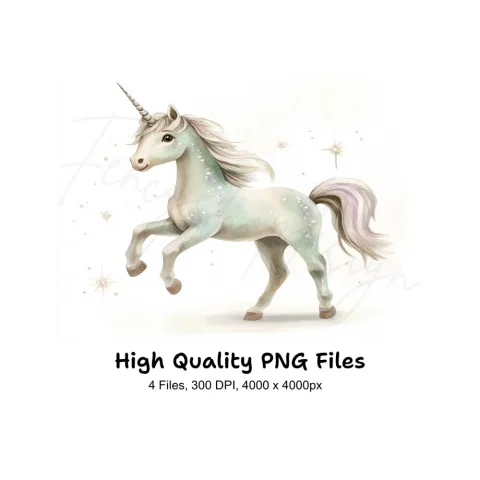 Sparkling Mint Green Unicorn Clipart Bundle