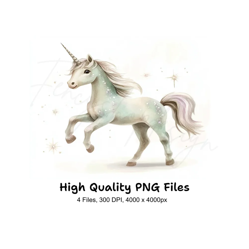 Sparkling Mint Green Unicorn Clipart Bundle