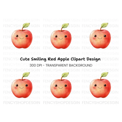 Cute Kawaii Red Apple Clipart Bundle