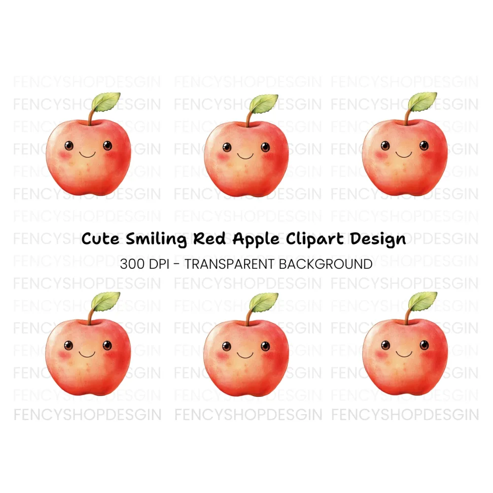 Cute Kawaii Red Apple Clipart Bundle