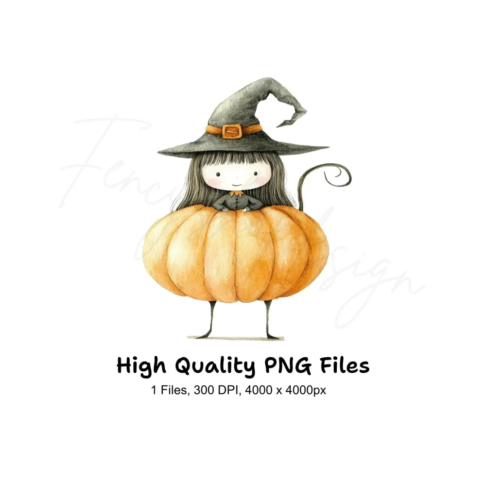 Cute Witch Girl in Pumpkin Clipart Bundle