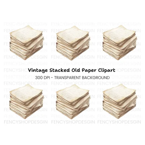 Vintage Stack of Old Papers Clipart Bundle