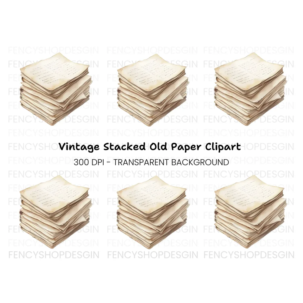 Vintage Stack of Old Papers Clipart Bundle