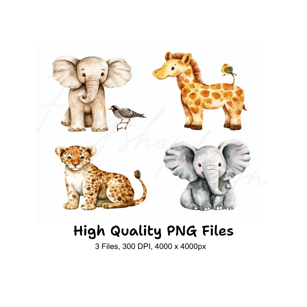 Cute Baby Safari Animals Clipart Bundle