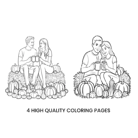Autumn Couple with Pumpkins Coloring Books