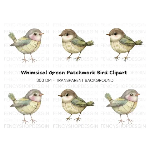 Whimsical Quilted Birds Clipart Bundle