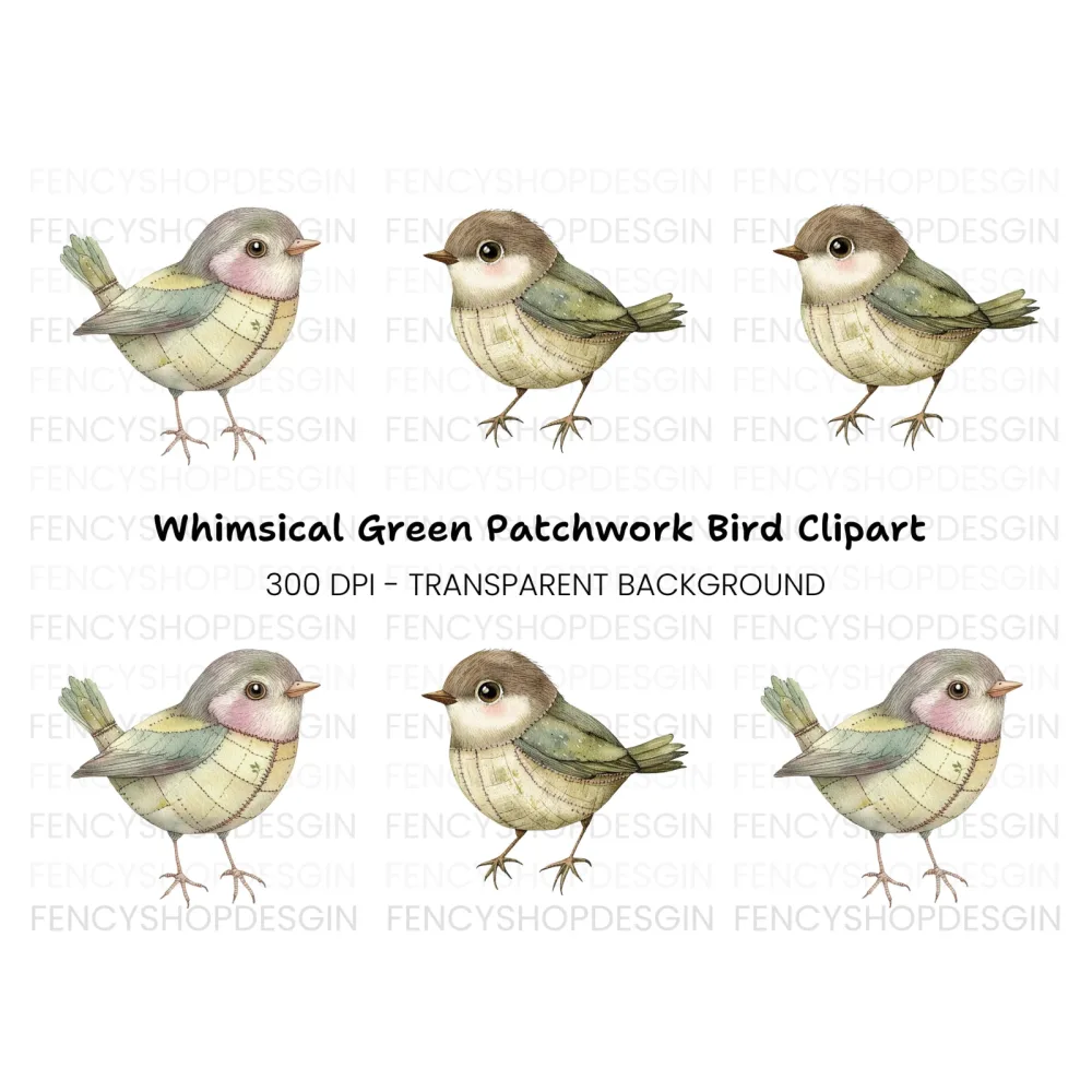 Whimsical Quilted Birds Clipart Bundle