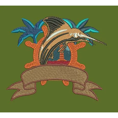 Nautical Billfish Emblem Embroidery Design